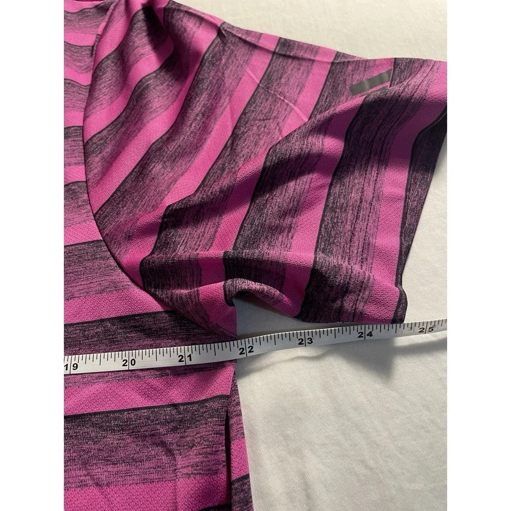 adidas Men's Polo Shirt L Pink Black Striped Short Sleeve Collared Button Poly